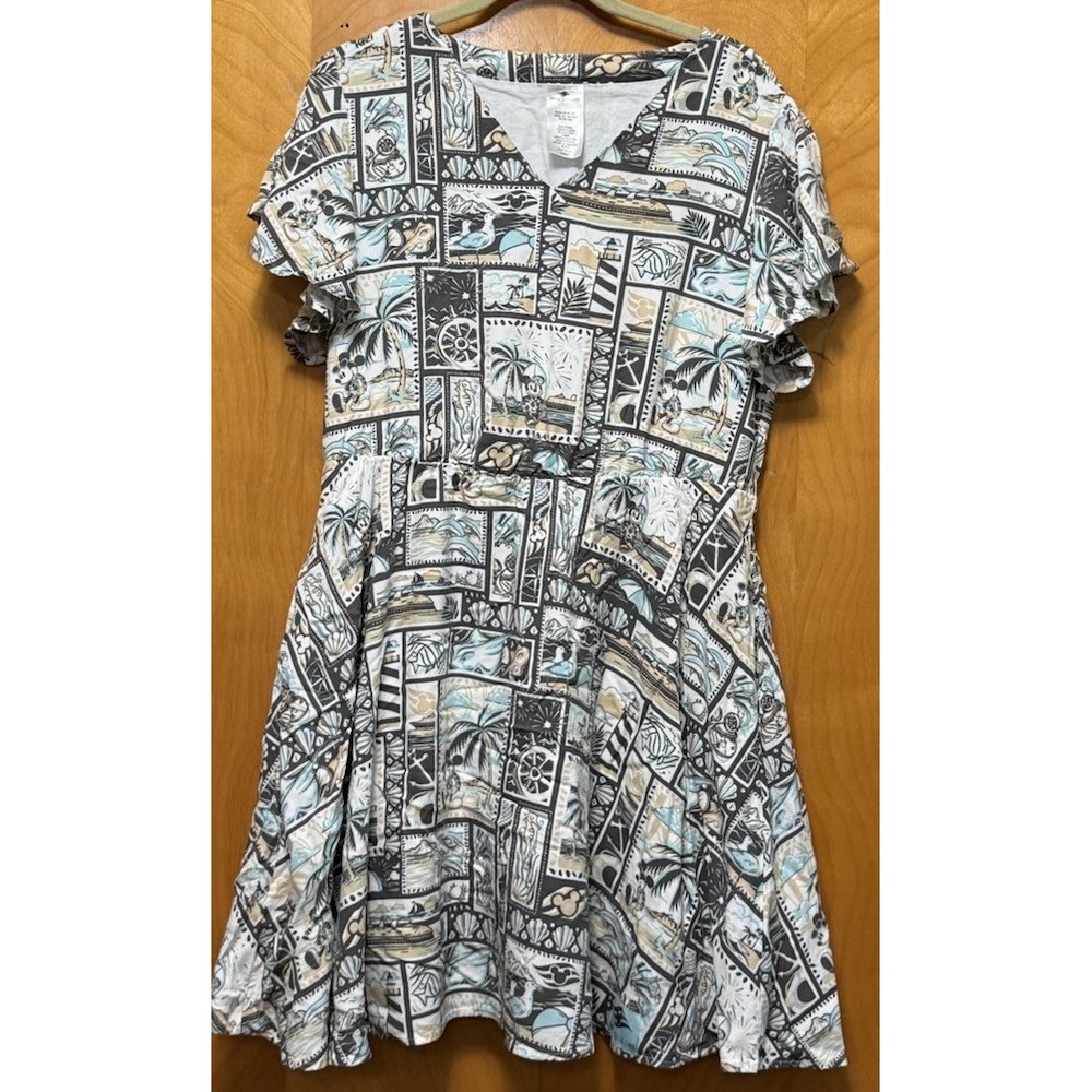 Disney Cruise Line Mickey Minnie Vacation Postcard Swing Dress Pockets Beach L